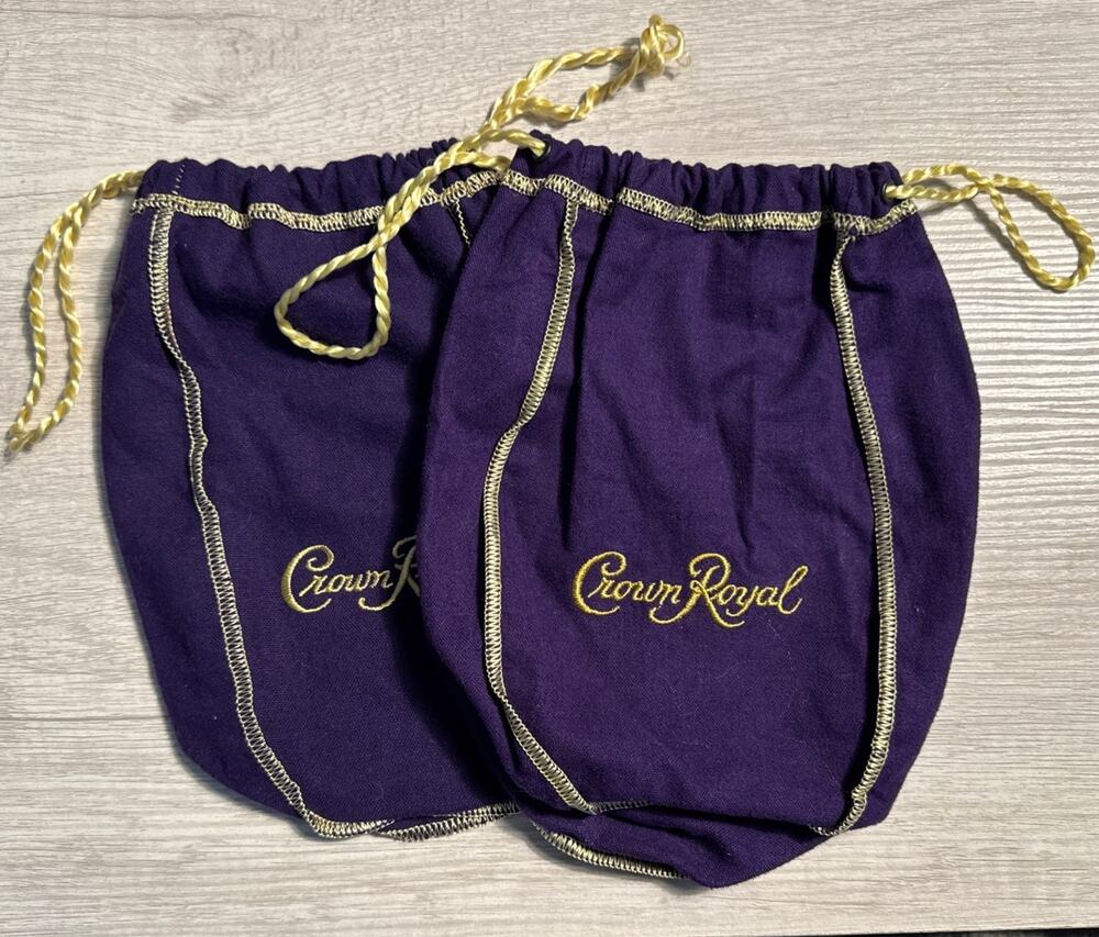 Purple Crown Royal Bag Gold Drawstring for 750ml Bottle 9.5” X 7.5” New Lot of 2